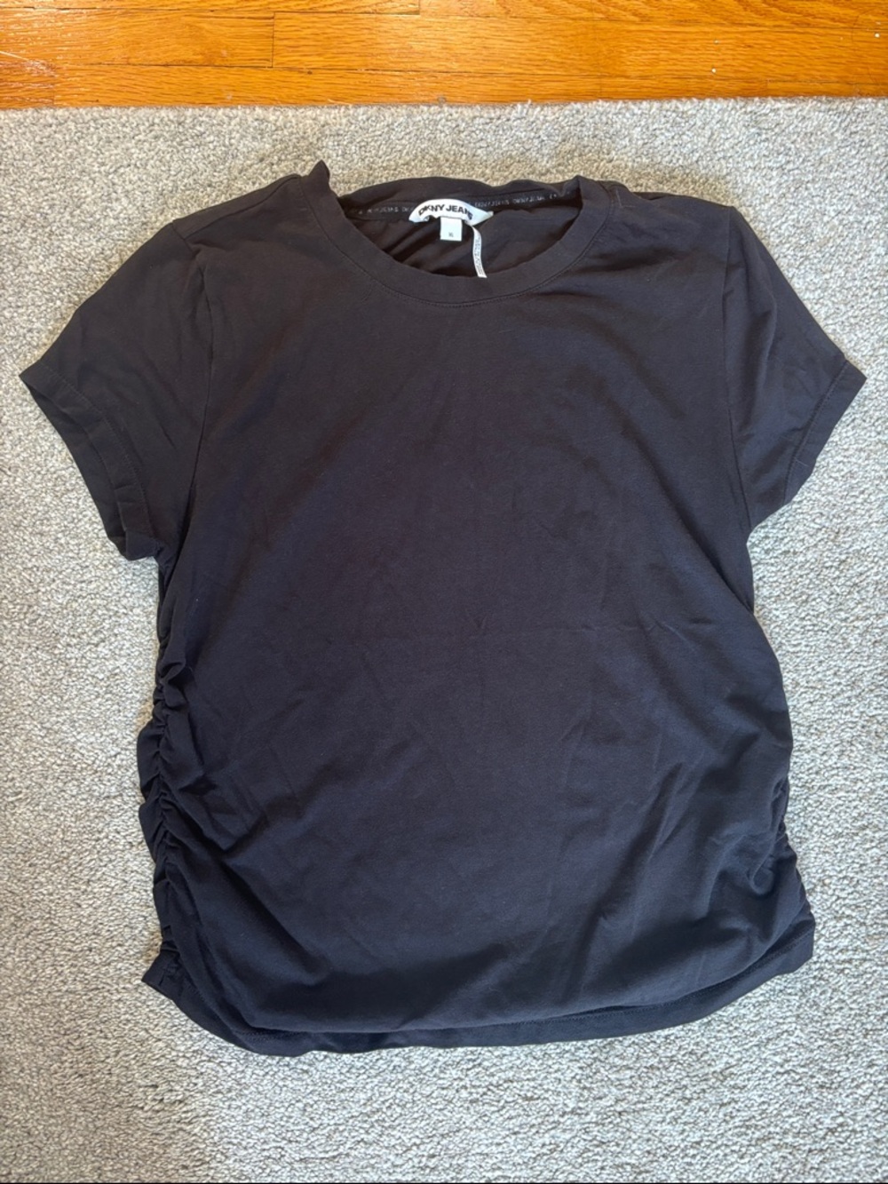 DKNY Jeans Black Crewneck Short Sleeve Top with Side Ruching